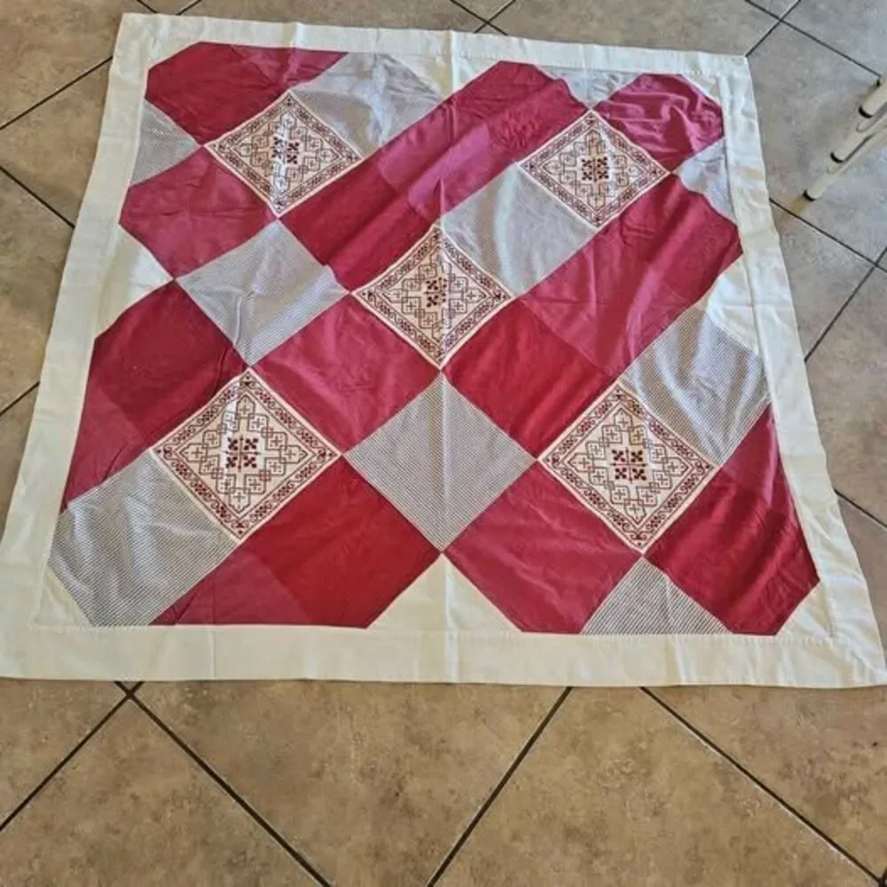 Handmade Embroidered Quilted Square Tablecloth 56
